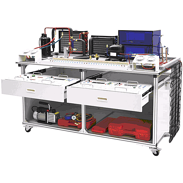 現(xiàn)代制冷與空調(diào)系統(tǒng)實訓裝置(圖1) 現(xiàn)代制冷與空調(diào)系統(tǒng)實驗裝置,機械創(chuàng)意拼接組裝集合實驗臺